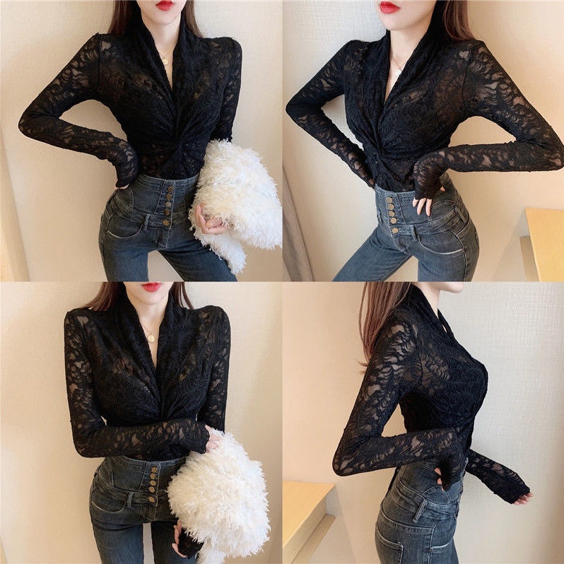 Áo Ren Tay Dài Cổ Chữ V Khoét Sâu Gợi Cảm Phong Cách Phương Tây Mẫu Mới 2021