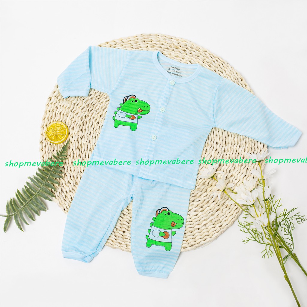 Bộ cotton dài tay cho bé sơ sinh, khuy giữa - BO39