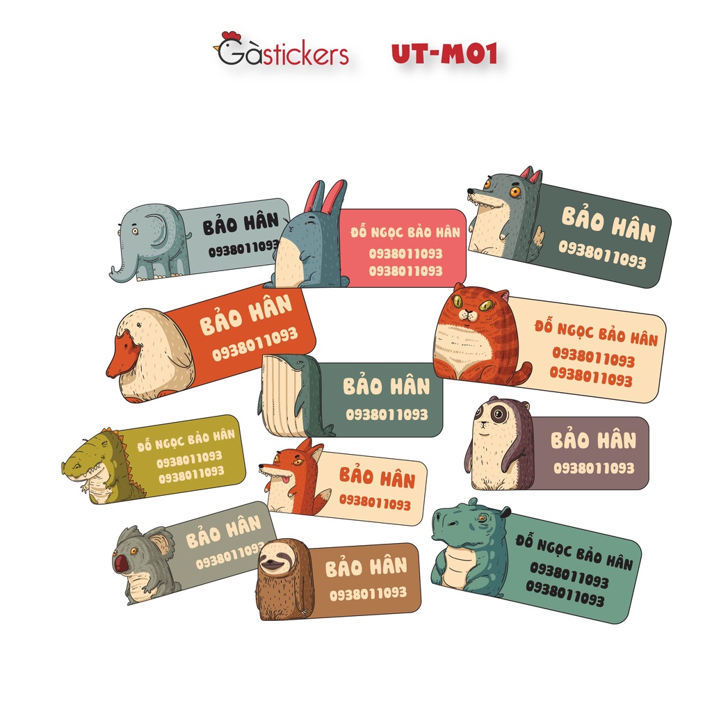 Sticker ủi áo in tên trẻ em GaStickers UT-M01 bộ 12 miếng kích thước 3 x 6 cm