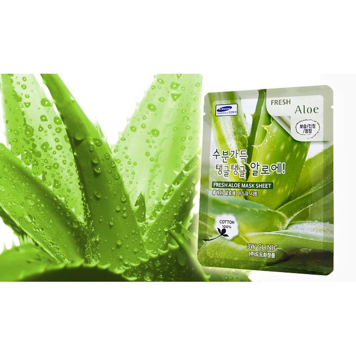 [Hàng Chính Hãng] Mặt nạ dưỡng da ẩm mượt chiết xuất lô hội 3W Clinic Fresh Aloe Mask Sheet