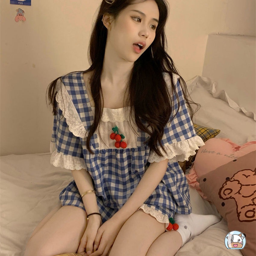 Set Đồ Ngủ Ngắn Phối Ren Quyến Rũ Cho Nữ