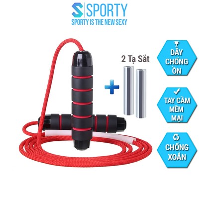 Dây nhảy dây SPORTY TS23 kèm tạ, lõi dây thép 6mm, tay nắm có vân êm ái thoáng khí