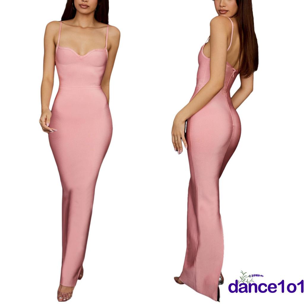 Đầm Hai Dây Cổ Chữ V Xẻ Sâu Màu Trơn Xẻ Tà Cho Nữ 1O1-