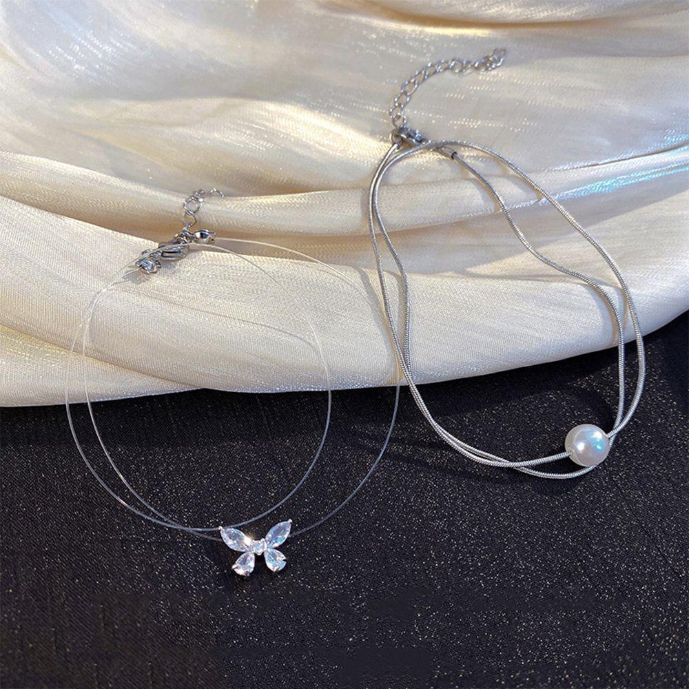 Set 2 Vòng Cổ Choker Hai Lớp Mặt Hình Bướm Đơn Giản Ngọt Ngào Cho Nữ