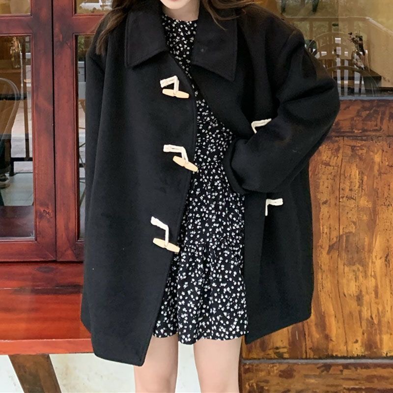Áo dạ khuy gỗ nữ sinh phong cách Hàn Quốc