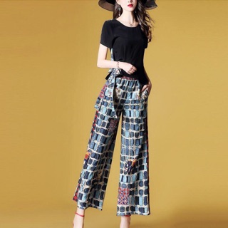 Bộ đồ nữ - Set bộ nữ ống rộng áo cột eo