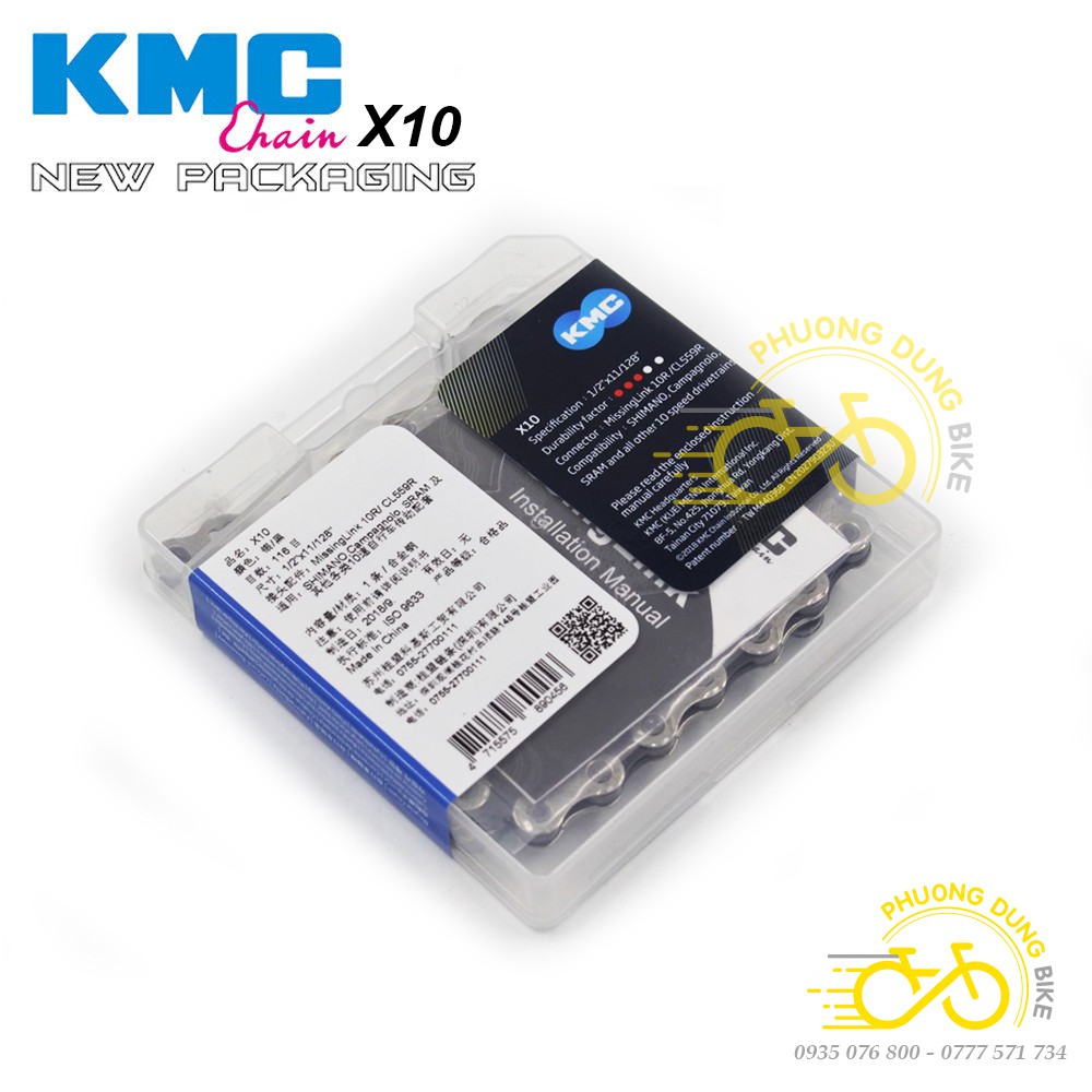 Xích sên xe đạp KMC X10 116L 10 Speed - Fullbox