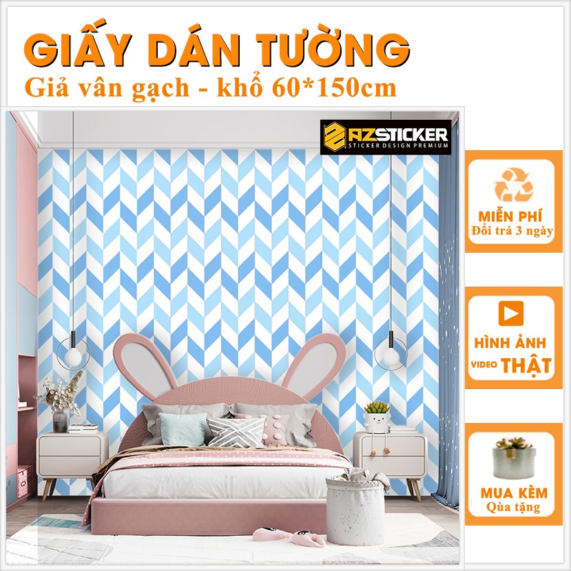 Decal Dán Tường Vân 3D Xanh Trăng (D1) | Giấy Dán Tường Chống Nước Dễ Dàng Chùi Rửa Vệ Sinh Chống Bấm Bẩn