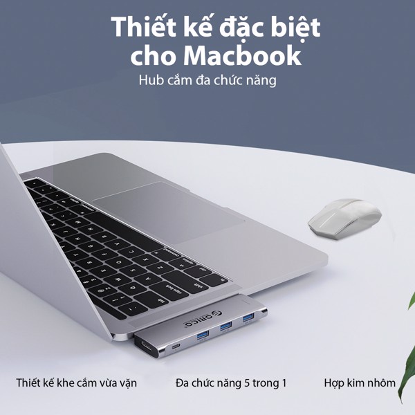 Hub chuyển đổi USB Type-C 5 trong 1 ORICO 2CT-5H-GY1 - Hàng Chính Hãng