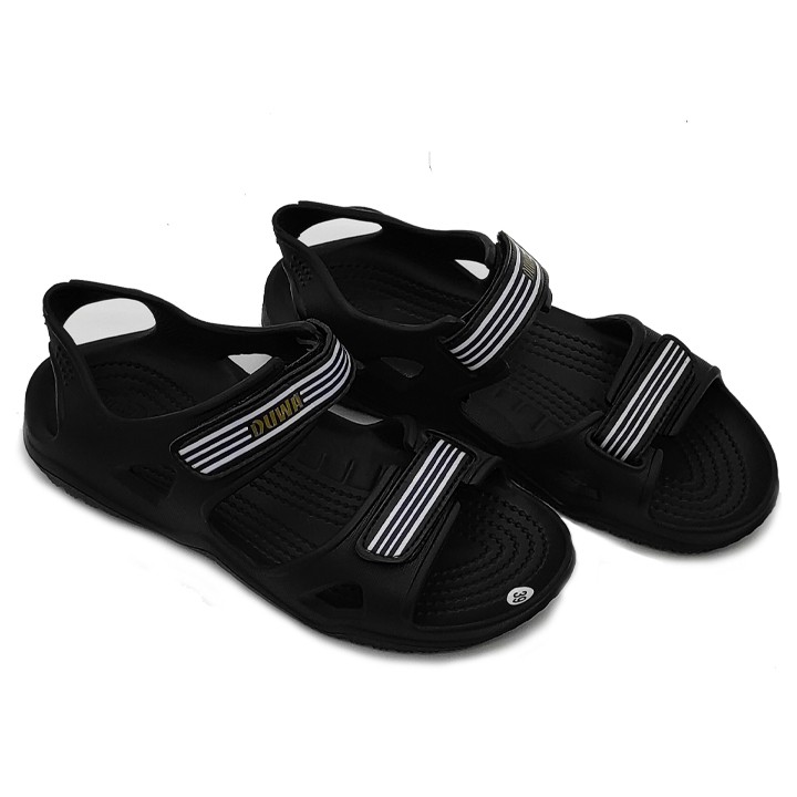Giày sandal nam Bevis - quai ngang phối đường kẻ sọc trắng đen hợp thời trang - đế đúc liền quai EVA êm ái BE136-2 (Đen)
