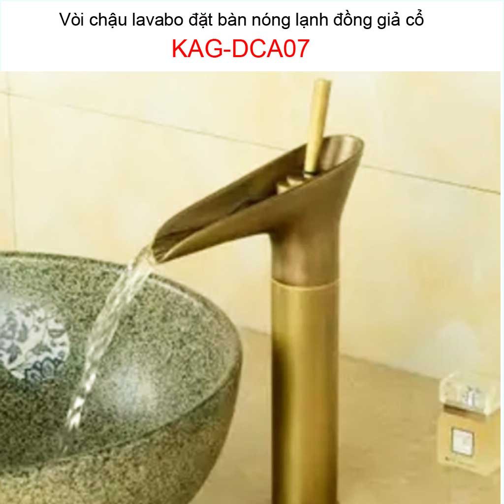 Vòi lavabo đồng cao 30cm, vòi đồng giả cổ, vòi cho chậu đặt bàn KAG-DCA07