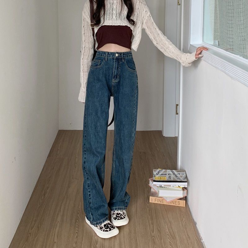 IELGY Quần Jean Dài Dáng Suông Kiểu Retro Cá Tính Cho Nữ