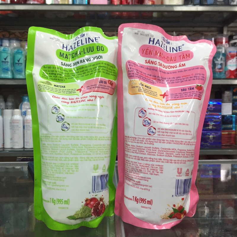 Sữa Tắm Hazeline Matcha & Lựu Đỏ và Yến mạch dâu tằm túi 1kg
