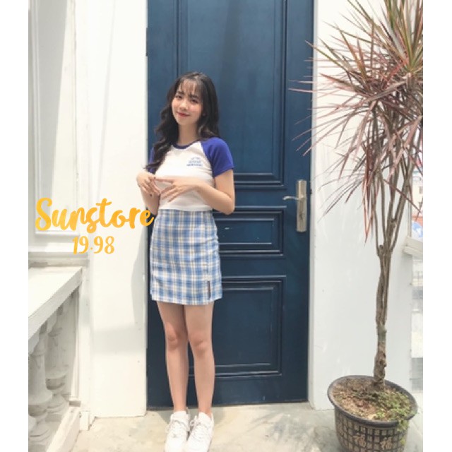 Chân váy kẻ caro xẻ tà 2 bên hot trend Ulzzang | BigBuy360 - bigbuy360.vn