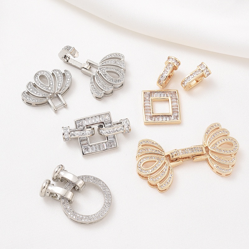 Khóa Cài Bằng Đồng Mạ Vàng 14K Đính Đá Zircon Hình Tròn / Vuông Dùng Làm Vòng Tay / Dây Chuyền diy