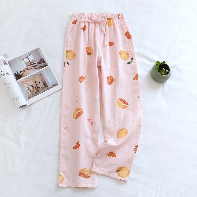 Quần ngủ pijama dáng dài hoạ tiết trái cây dễ thương đồ ngủ hè thu đông Hàn Quốc ullzang