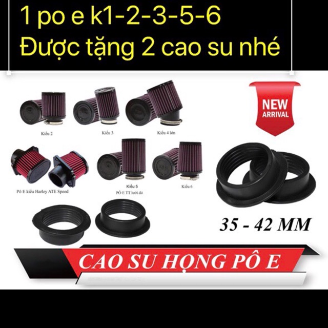 Pô e tăng tốc K&amp;n k3k4k5k6 kèm 2 cao su đủ dòng xe độ zin