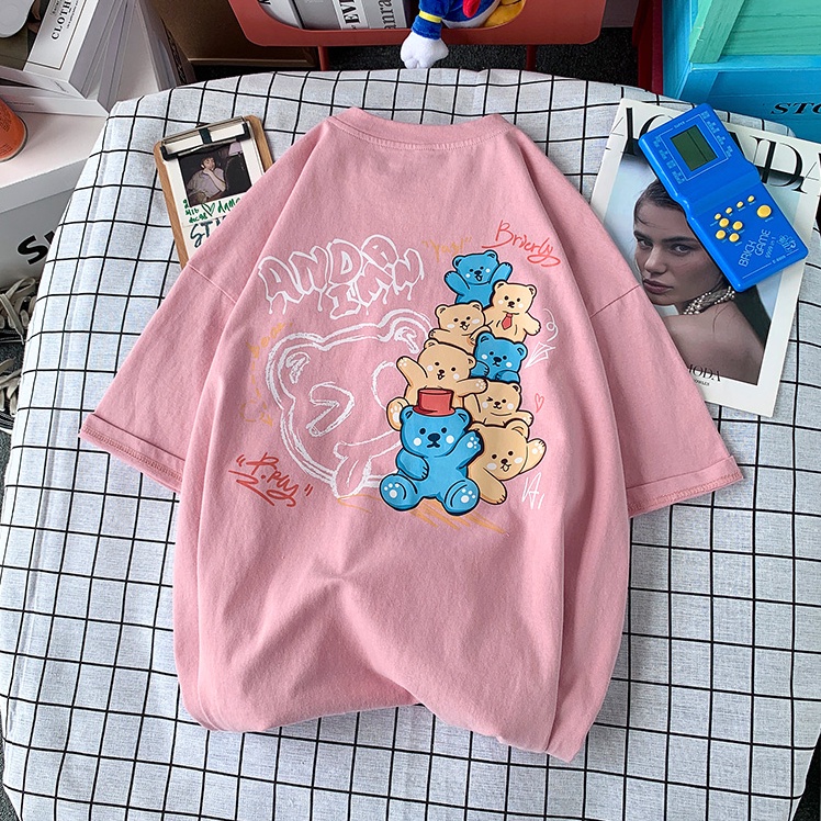 Áo thun Unisex form rộng tay lỡ, Áo phông nam nữ cotton thấm hút, dày dặn mềm mịn họa tiết ANDA BEAR