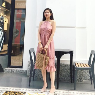 Váy hoa cổ yếm voan tơ MS1492