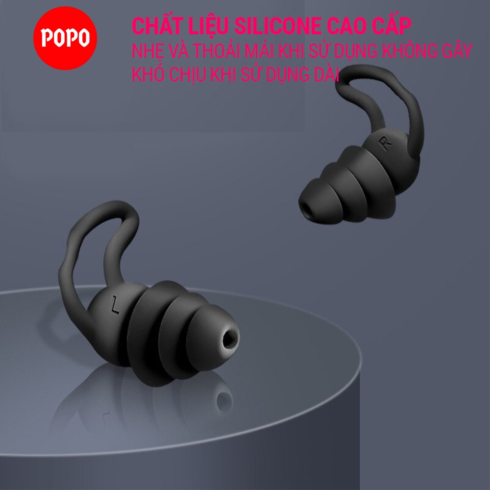 Nút bịt tai chống ồn khi ngủ, Bộ 2 cái ba tầng lọc âm bảo vệ tai POPO chất liệu silicone êm ái dễ chịu