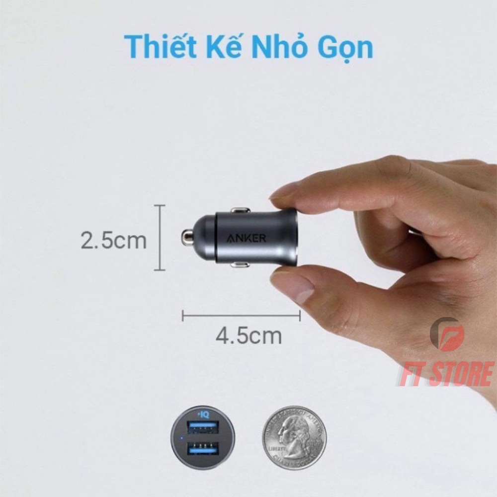 Tẩu Sạc Ô tô ANKER PowerDrive Alloy 2 Cổng 24W - Mã A2727 Bảo hành 12 tháng