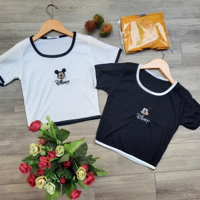 ( NEW )Áo Croptop viền thêu Mickey