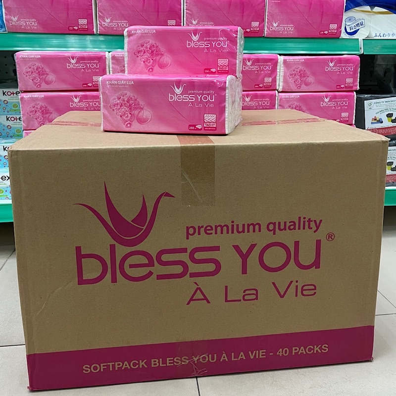 Có Mã QR - Khăn Giấy Lụa Rút Bless You 2 Lớp Gói 250 Tờ