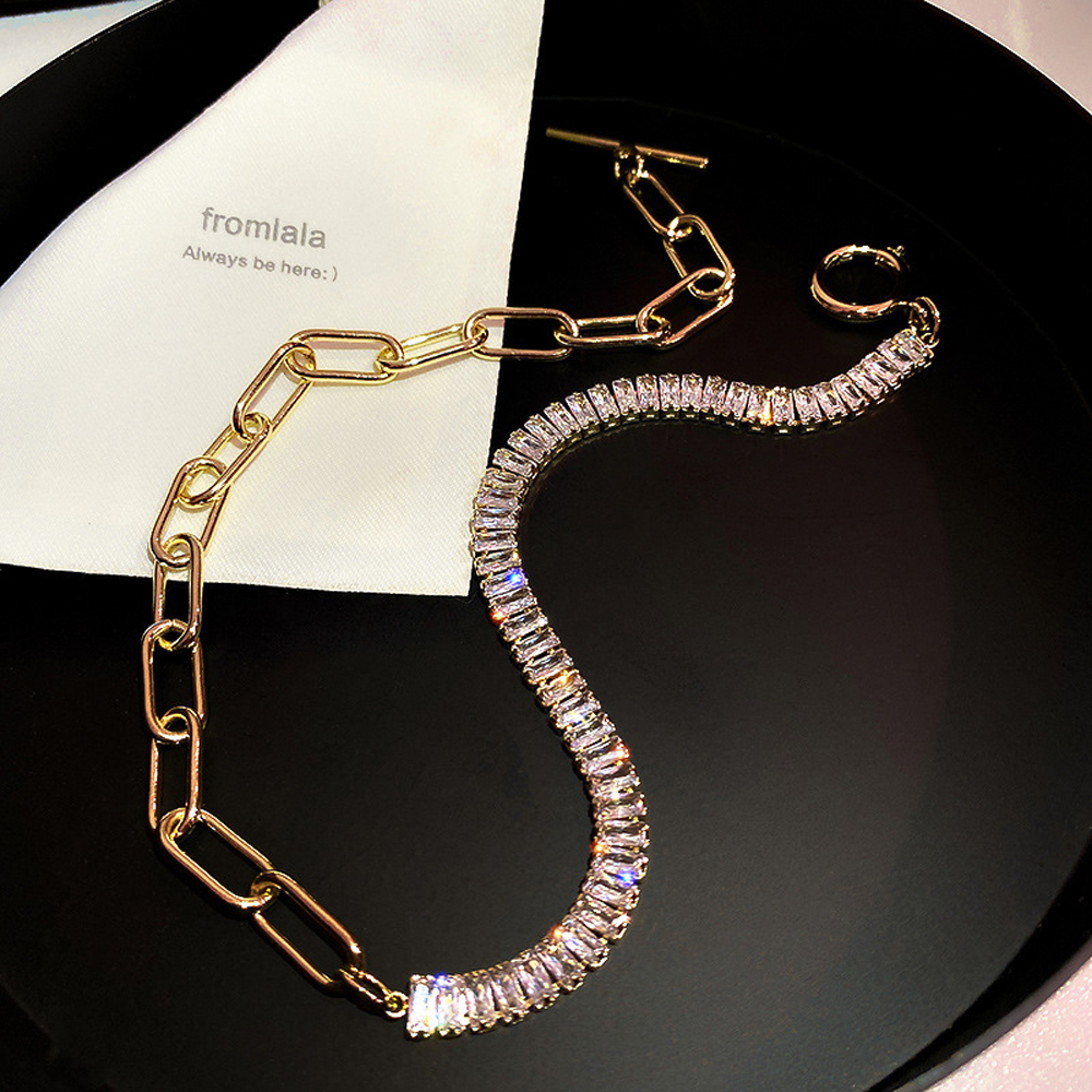 Vòng cổ choker hình học sợi xích dày cường điệu ghé dây đá zircon cổ điển thiết kế khóa cài nhiều màu sắc cho nữ