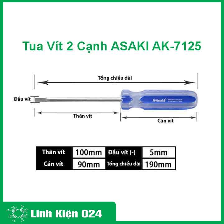 Tô vít 2 cạnh, tua vít Asaki AK-7125, AK-7115 kích thước 5x100mm, 3X100mm