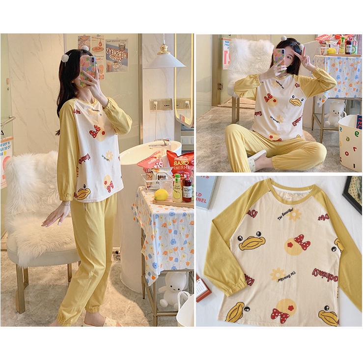 [Sẵn] Đồ ngủ thun Quảng Châu, đồ bộ tay dài quần dài mặc ở nhà, pijama dễ thương thu đông | BigBuy360 - bigbuy360.vn