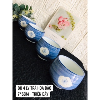 Gốm nhật - bộ 4 ly trà hoa đào