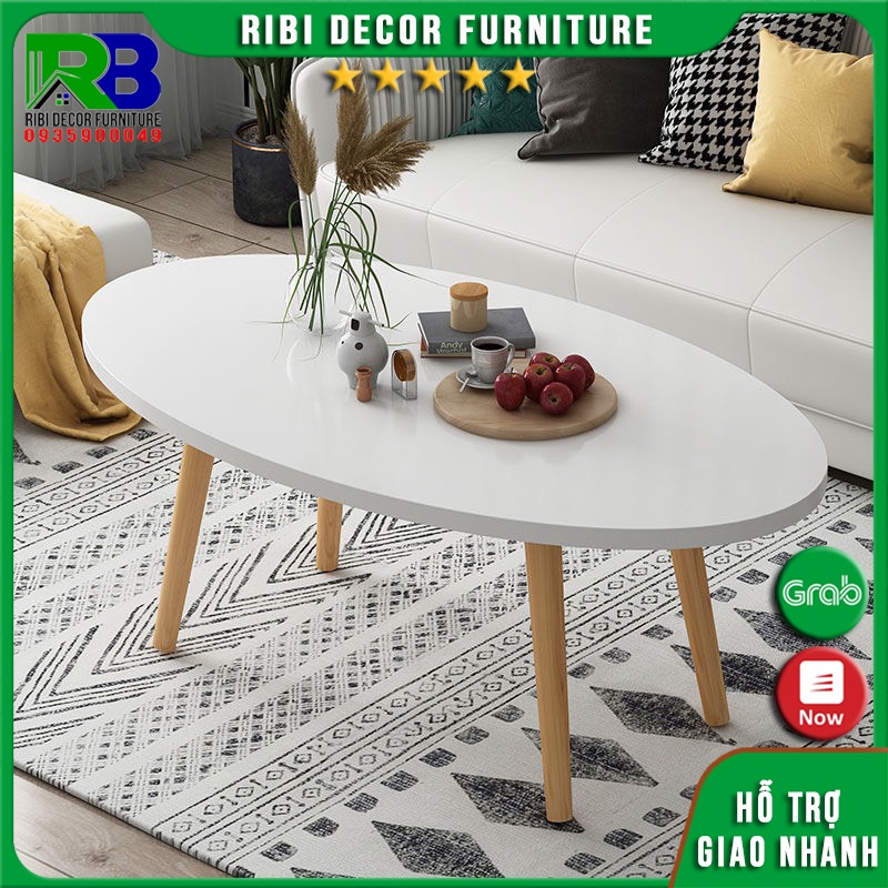 Bàn trà sofa gỗ hình ovan chân gỗ cao 42cm tháo lắp nhanh BTBSF215