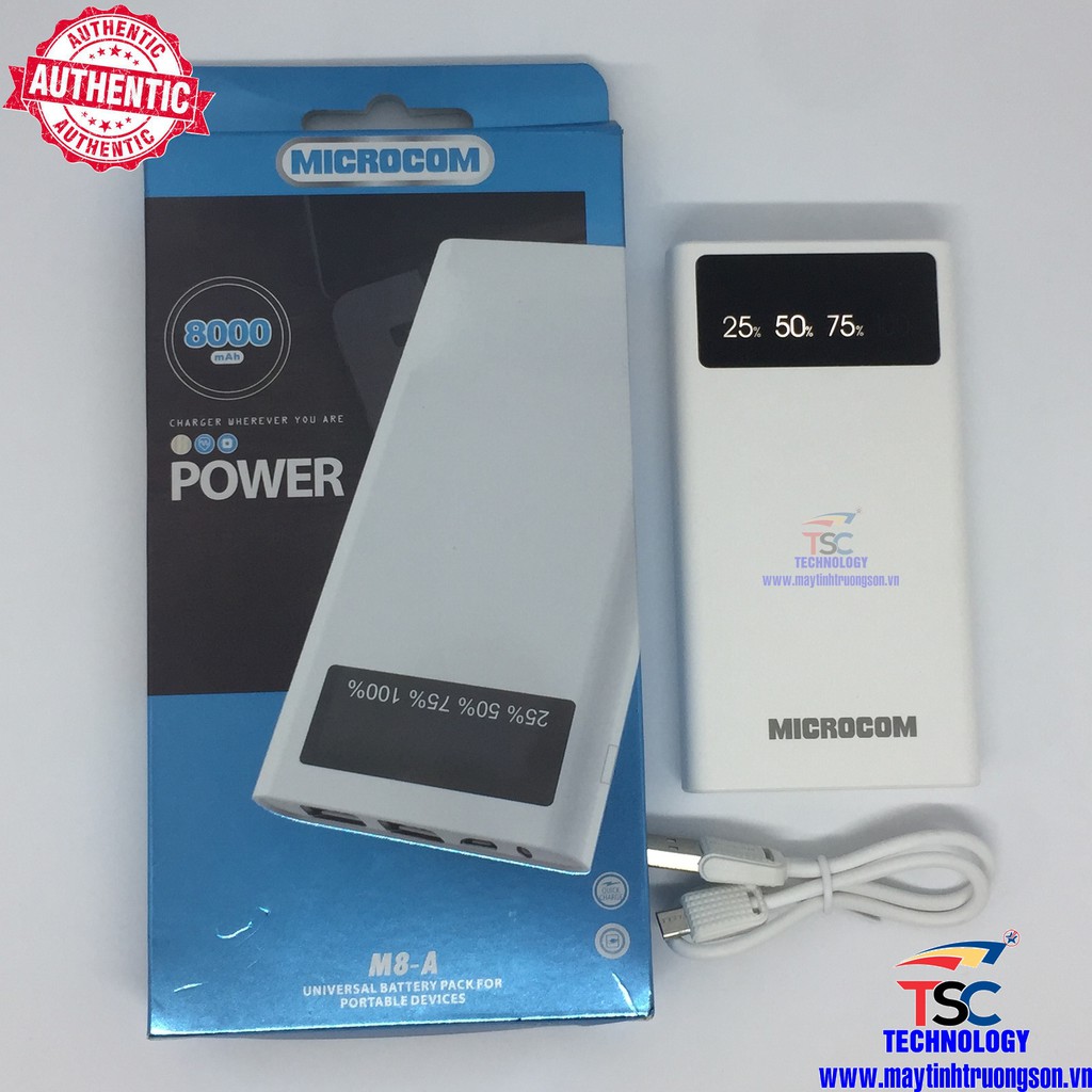 M8-A Pin Sạc Dự Phòng Microcom M8-A 8000mAh Có LCD Led Hiển Thị % Pin Chính Hãng - Maytinhtruongson.vn