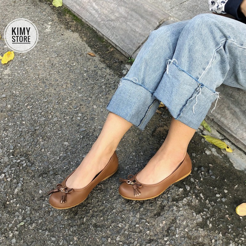 Giày bệt nữ VNXK da mềm, giày búp bê nữ đế bệt da mềm - Kimy Store