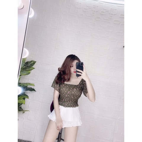 Áo voan nhún hoa mùa hè tay ngắn dễ thương TTSA0028