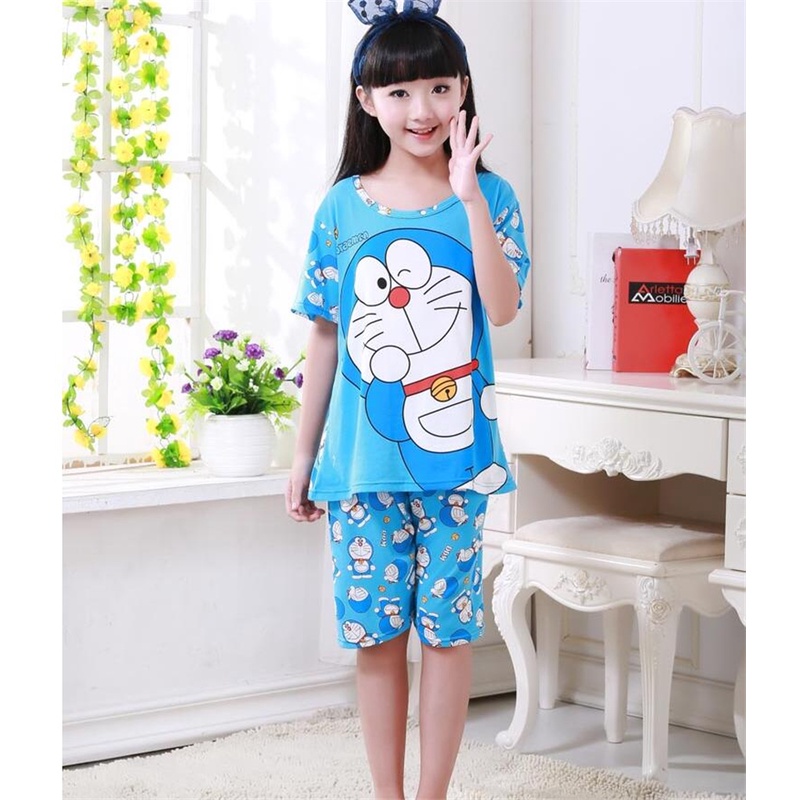 Set Đồ Bộ Ngắn Tay In Hình Mèo Hello Kitty Dễ Thương Dành Cho Các Bé