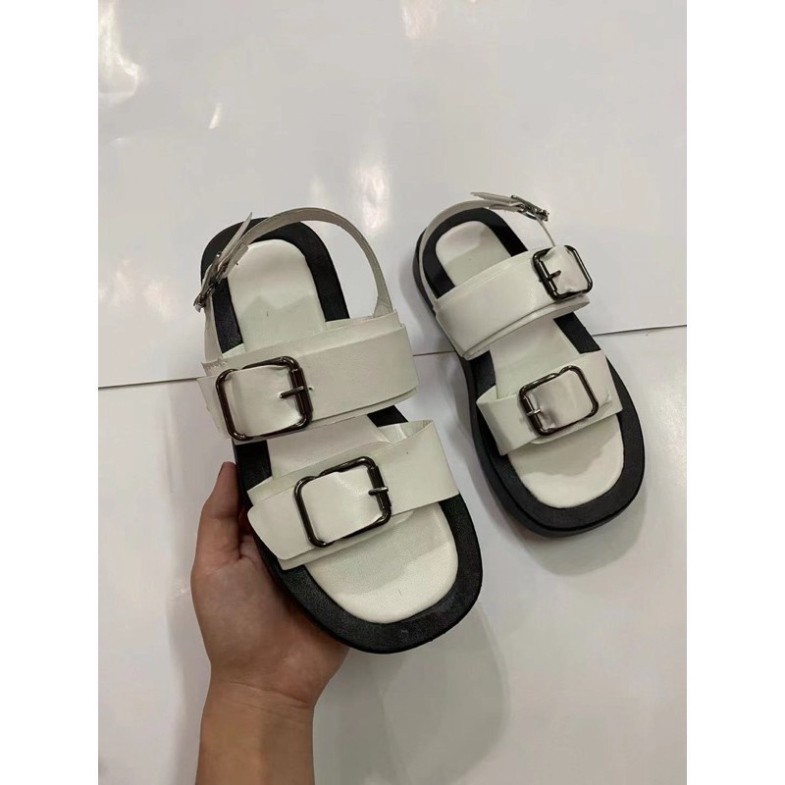 dép sandal 2 màu đen trắng ĐẾ BÁNH MỲ HAI QUAI - CÓ SẴN HÀNG