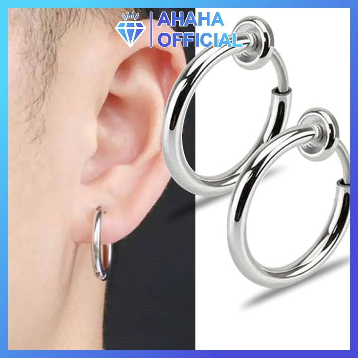 Bông tai nam inox cao cấp rẻ đẹp 1 chiếc kpop khoen tròn không bấm lỗ tai ahaha.officical thép không gỉ PTBTNA15