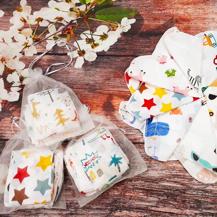Set 10 Khăn Sữa Sợi Tre Aden Tthấm Hút Tốt An Toàn Cho Bé Sơ Sinh