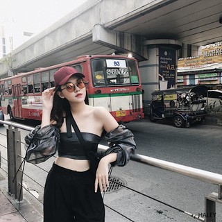 (Suclothing) áo croptop tay lưới đan dây lưng Haley top - áo croptop thiết kế cao cấp