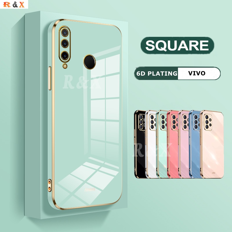 Ốp điện thoại cao su mềm viền vuông mạ 6D sang trọng cho VIVO V21e V15 V11i V20 V9 V5 Y85 Y83 Y66 Y67 Y51 2020 S12