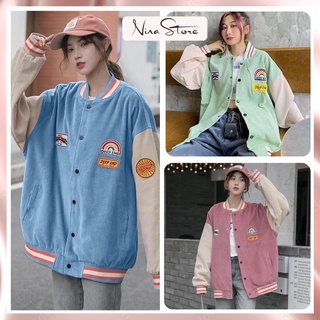 Áo bomber nam nữ nhung tăm cầu vồng End áo varsity unisex form rộng NinaStore