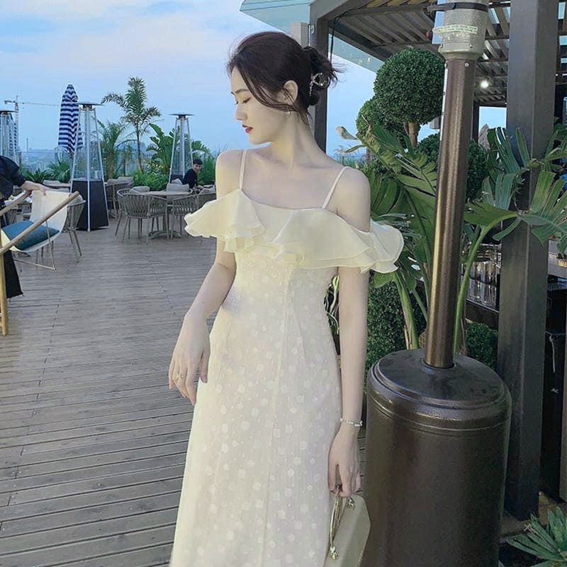 VÁY TRỄ VAI BODY PHỐI BÈO VOAN HAI LỚP