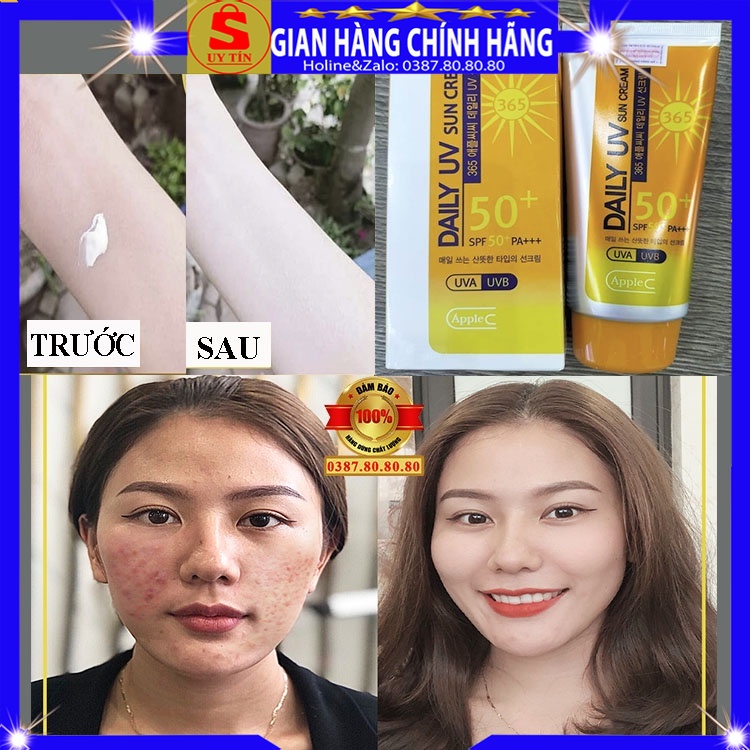 Kem chống nắng kem nền vật lý kiềm dầu nâng tone da chính hãng Beau Shop hàn quốc Applecc Daily UV Sun Cream SPF 50PA+++