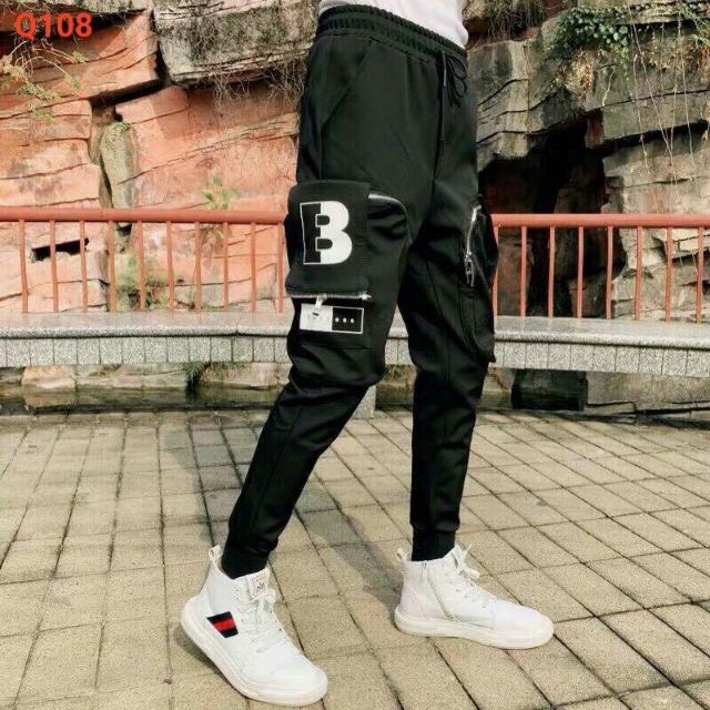 Quần Jogger kaki túi hộp dành cho nam, Quần Jogger kaki thể thao chữ B