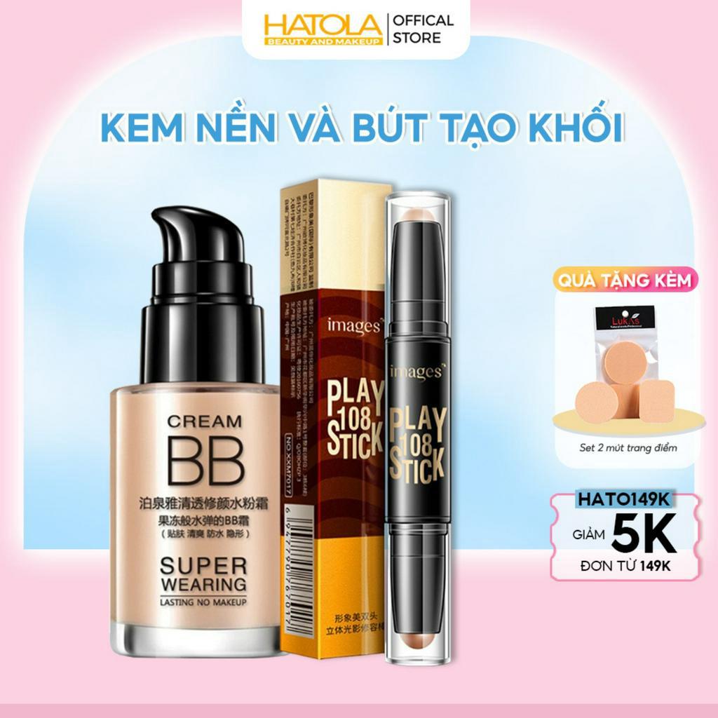 Combo Kem Nền Và Bút Tạo Khối Trang Điểm Chuyên Nghiệp Định Hình Sắc Nét Hatola