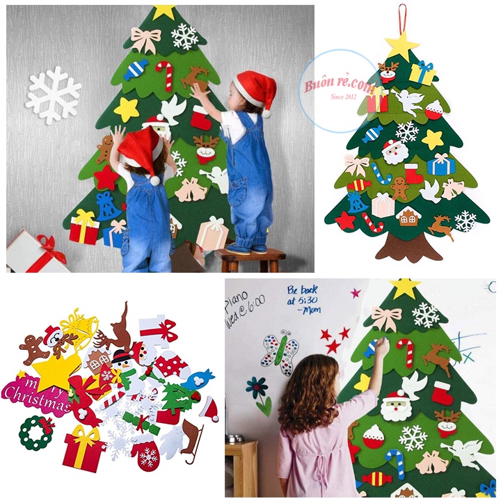 Cây thông noel dán treo tường 2 lớp hot trend năm 2021 – Miếng dán vải nỉ, decal trang trí giáng sinh – 01122