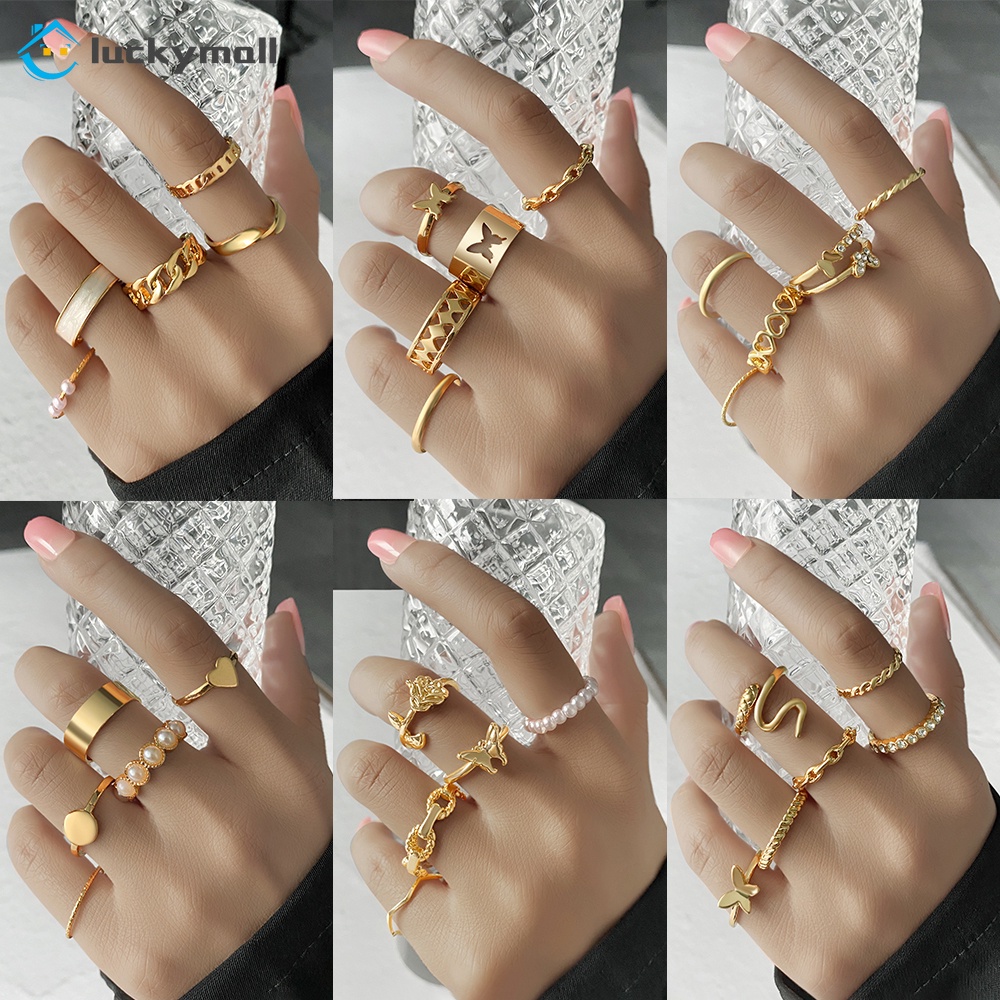 Set 5 nhẫn kim loại hình rắn đính đá thời trang cho nữ