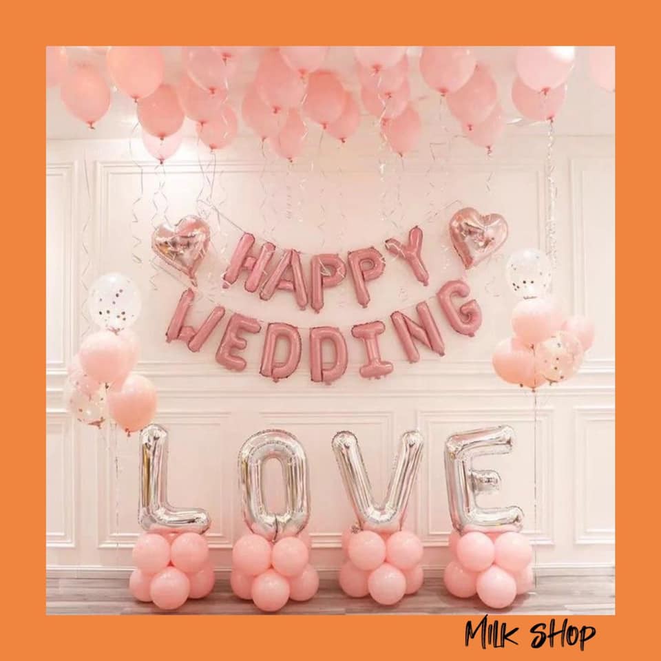 (Tặng bóng sequin thả hạt nhũ) Set bong bóng bay trang trí phòng cưới đám cưới A23 TÔNG HỒNG