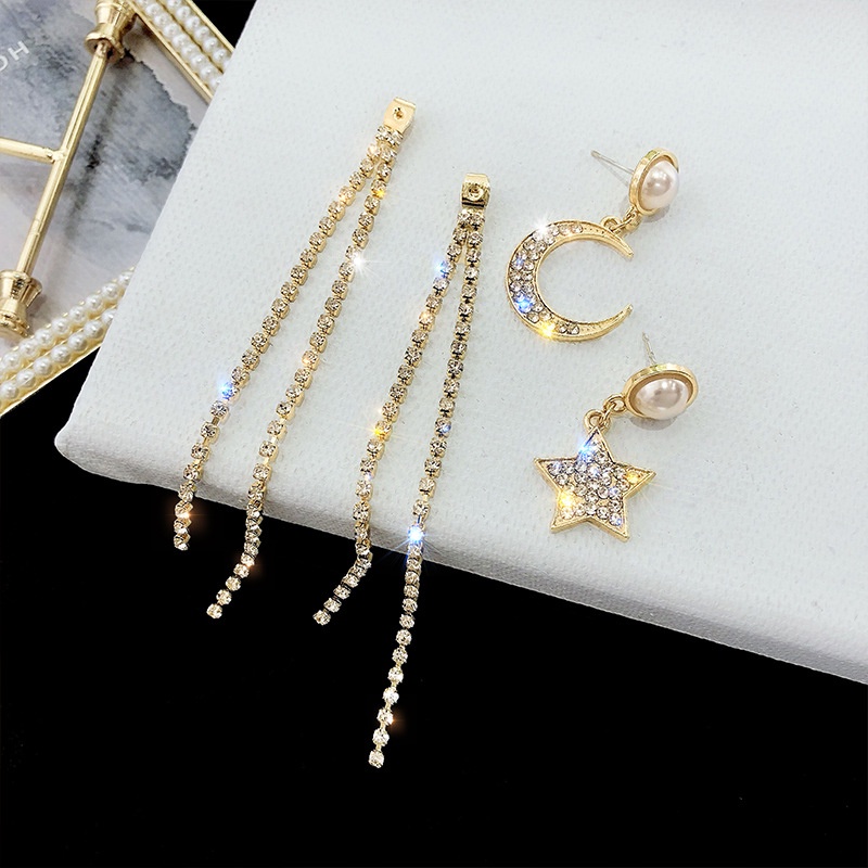 Bông Tai Dài Hình Ngôi Sao Và Mặt Trăng Thời Trang